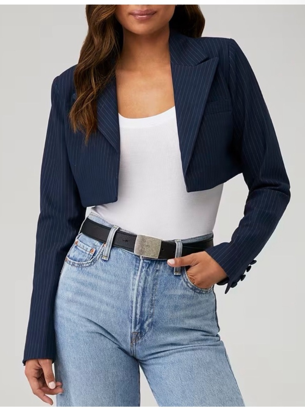 Good American Navy Pinstripe Cropped Blazer - Women! New! XL